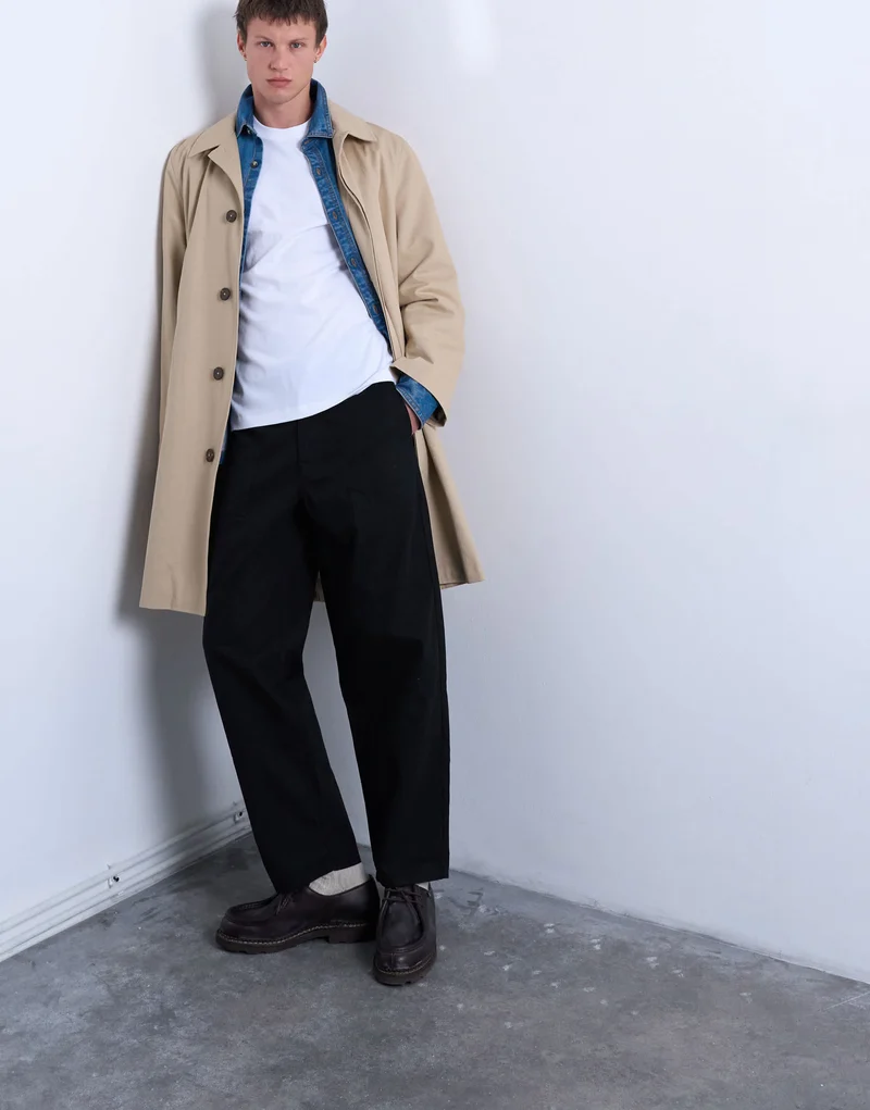 Topman ripstop taper leg trouser with seam detail in black