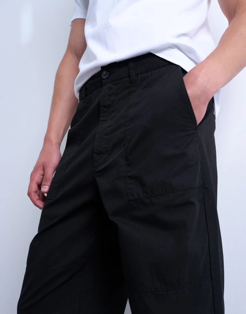 Topman ripstop taper leg trouser with seam detail in black