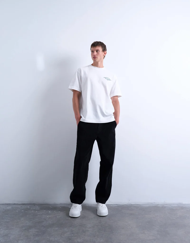 Topman cord taper leg trousers in black
