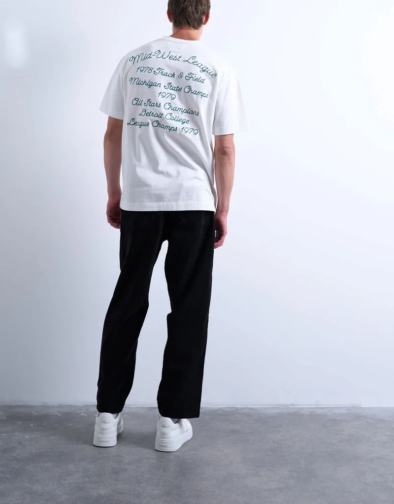 Topman cord taper leg trousers in black