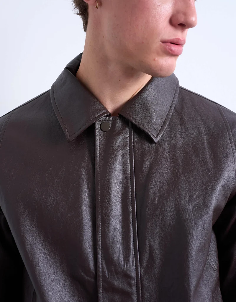 Topman faux leather smart jacket in burgundy