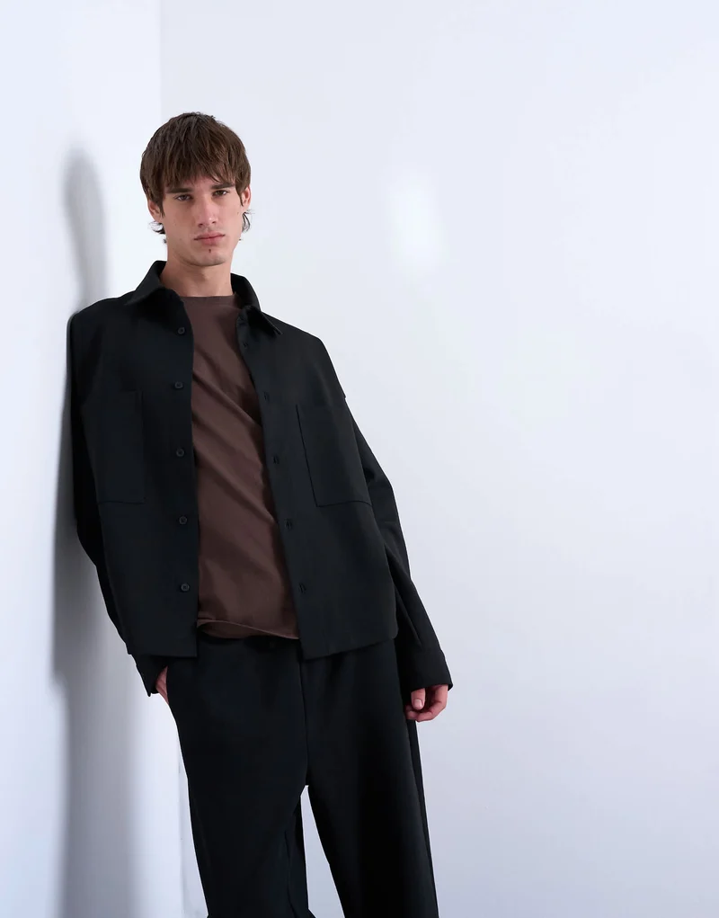Topman fit double pocket jersey jacket in black