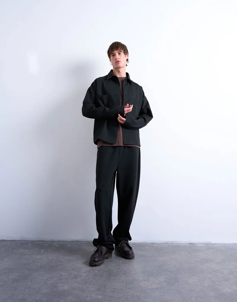Topman fit double pocket jersey jacket in black