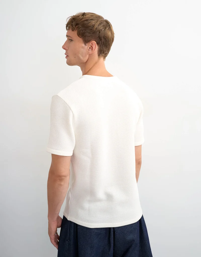 Topman classic fit short sleeve waffle henley in ecru