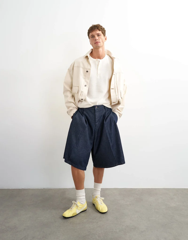 Topman classic fit short sleeve waffle henley in ecru