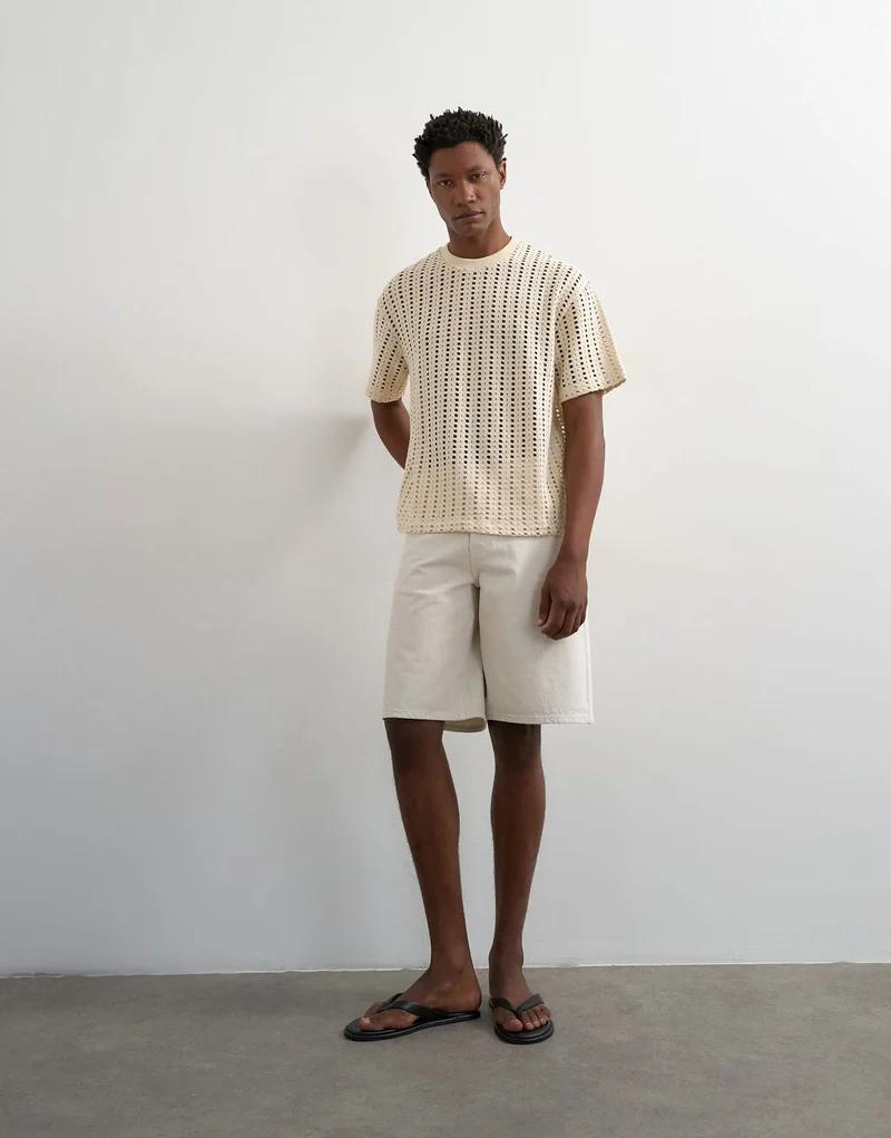 Topman relaxed fit crochet t shirt in ecru