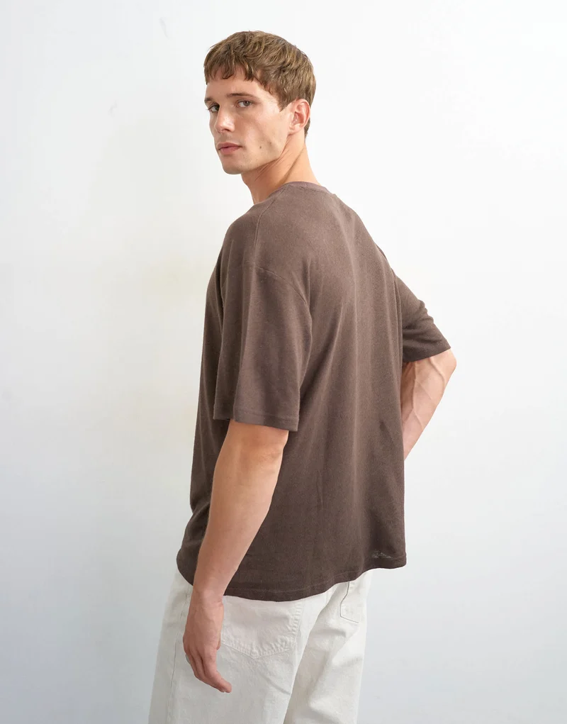 Topman relaxed fit linen mix t-shirt in brown