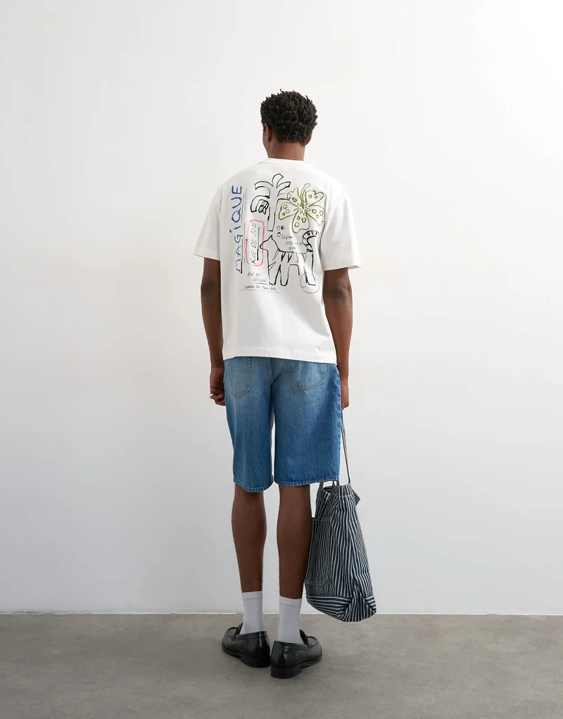 Topman relaxed fit t-shirt with magique front and back embroidery in ecru