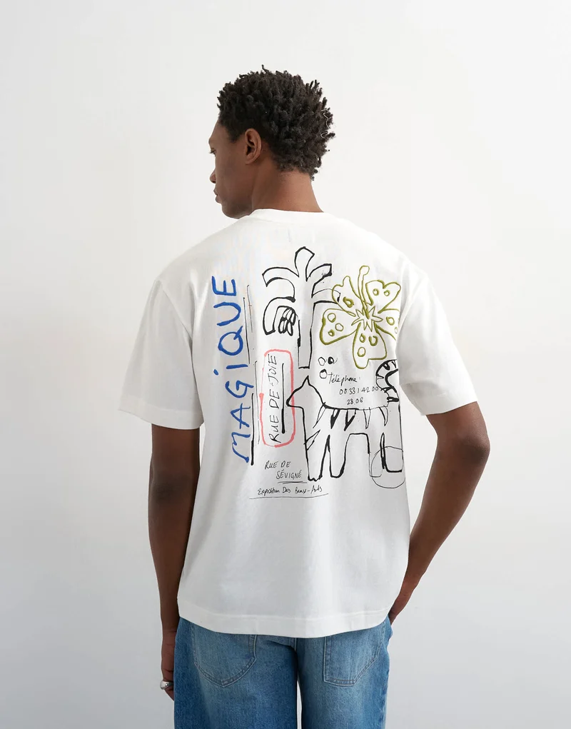 Topman relaxed fit t-shirt with magique front and back embroidery in ecru