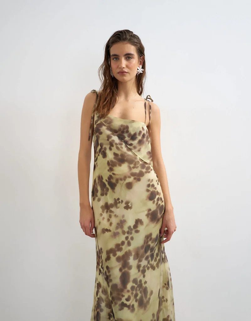 Topshop folded bust organza maxi dress in abstract blur print