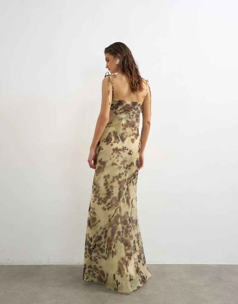 Topshop folded bust organza maxi dress in abstract blur print