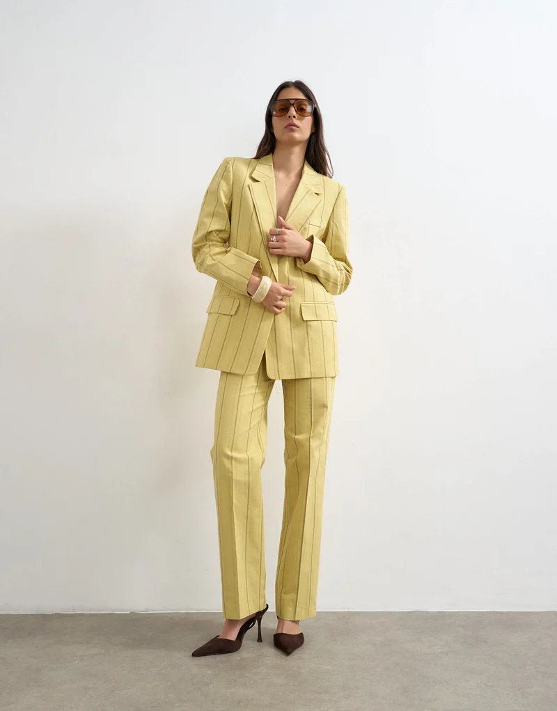 Topshop co ord occasion stripe clean front trouser in yellow