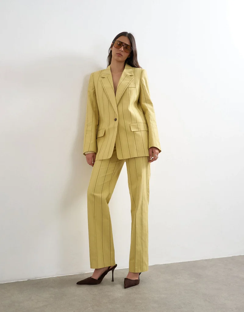 Topshop co ord occasion stripe clean front trouser in yellow