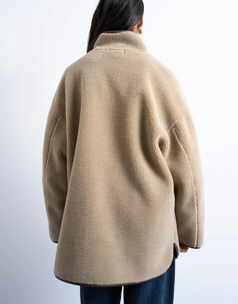 Topshop longline high neck chuck on shearling in teddy