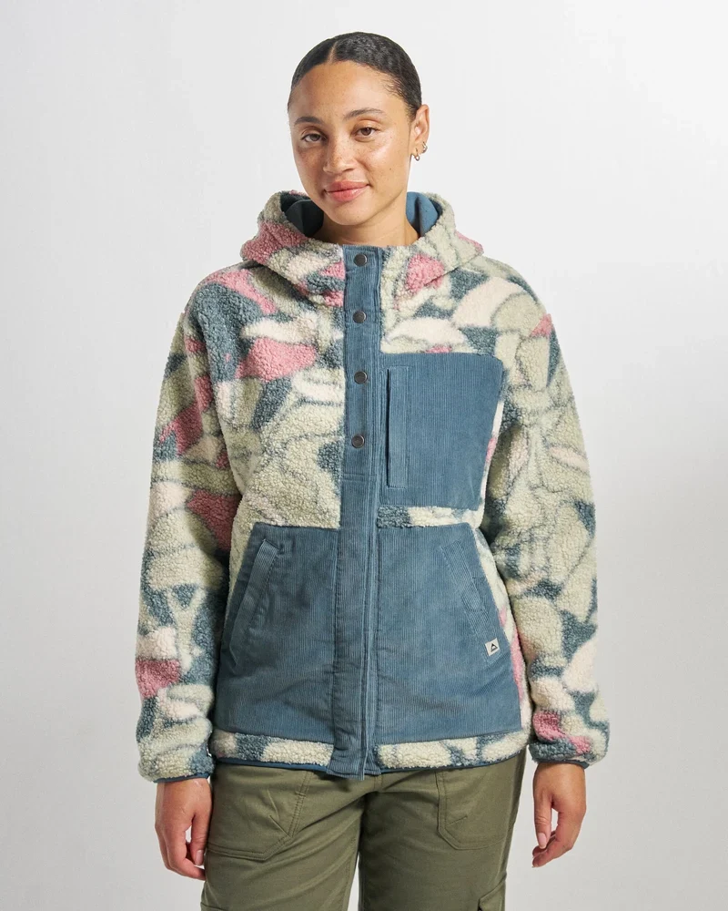 PASSENGER Clover Recycled Sherpa Fleece Hooded Jacket slower rhythms stormy blue