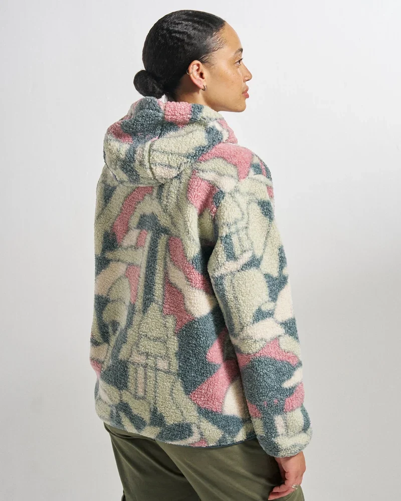 PASSENGER Clover Recycled Sherpa Fleece Hooded Jacket slower rhythms stormy blue