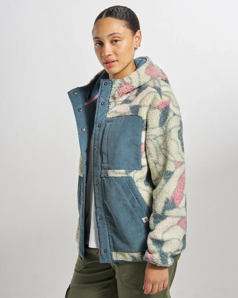 PASSENGER Clover Recycled Sherpa Fleece Hooded Jacket slower rhythms stormy blue