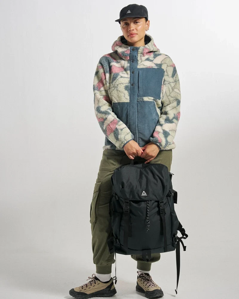 PASSENGER Clover Recycled Sherpa Fleece Hooded Jacket slower rhythms stormy blue