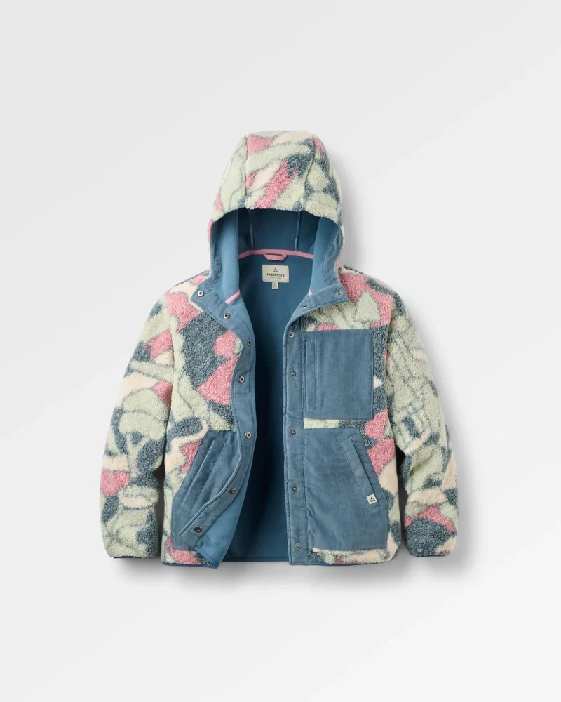 PASSENGER Clover Recycled Sherpa Fleece Hooded Jacket slower rhythms stormy blue