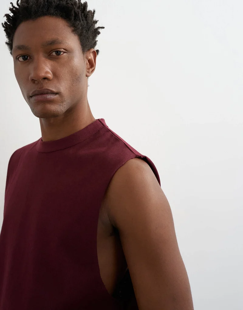 Topman premium relaxed fit sleeveless t-shirt in dark burgundy