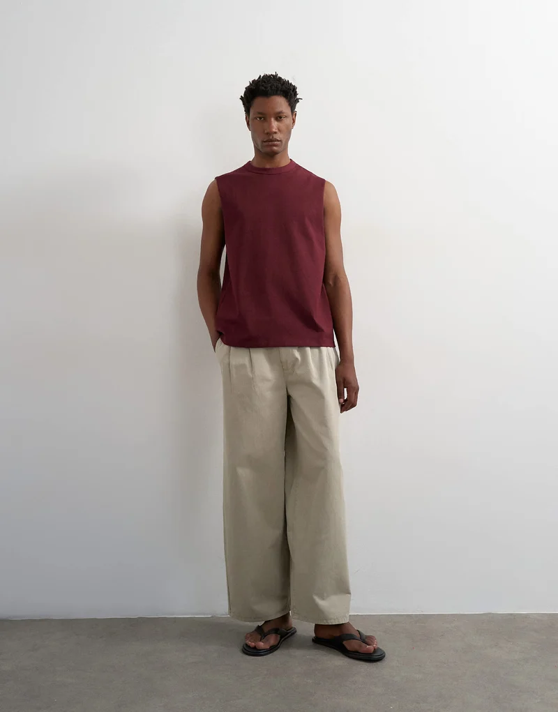 Topman premium relaxed fit sleeveless t-shirt in dark burgundy