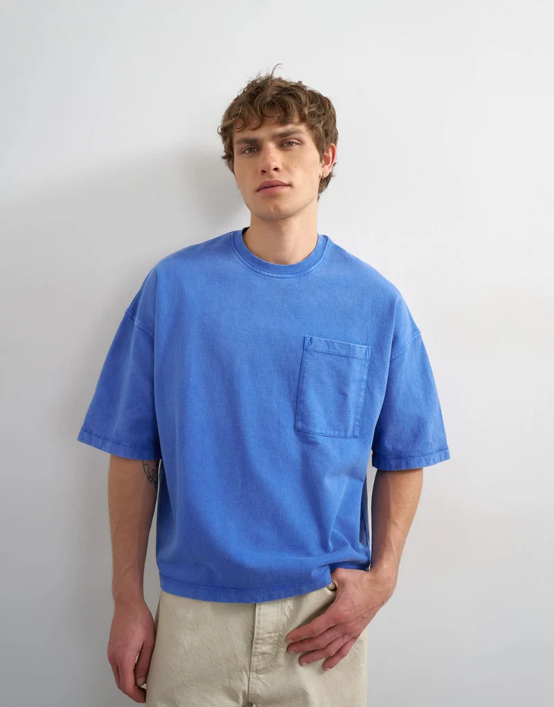 Topman premium boxy fit t-shirt with pocket in washed blue