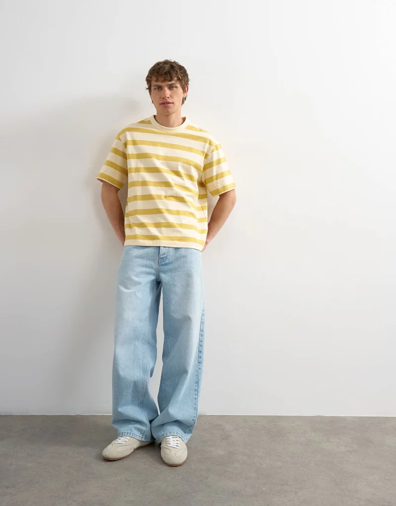 Topman relaxed fit striped t-shirt in yellow