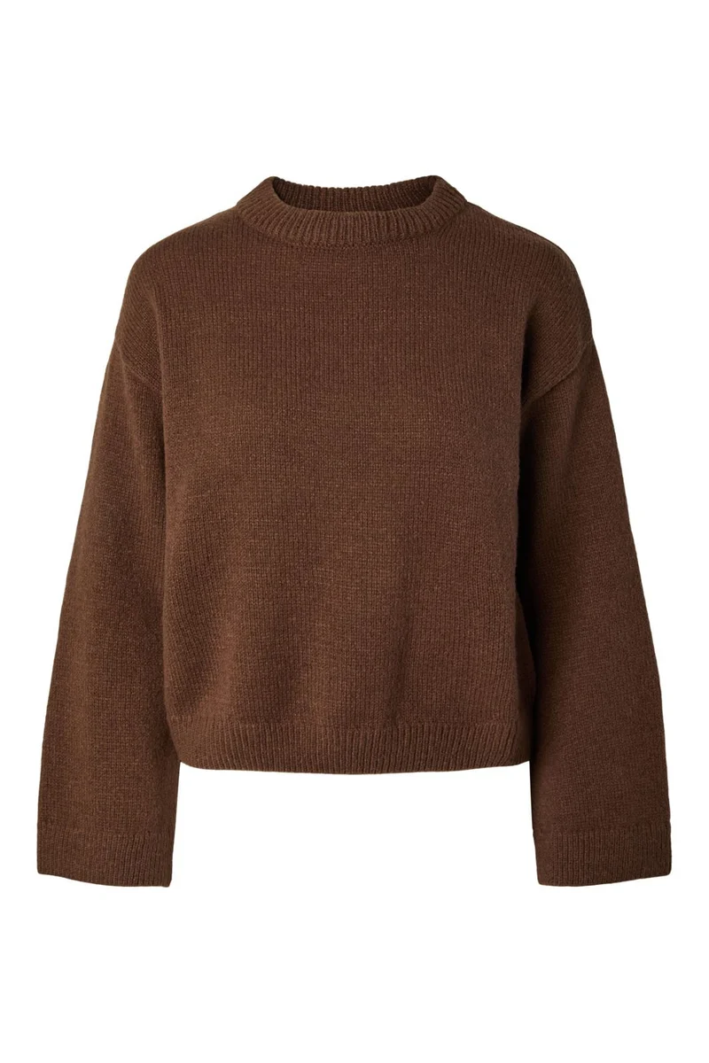 Pieces - Pciva Ls O-Neck Fringes Knit - 5269152 Downtown Brown