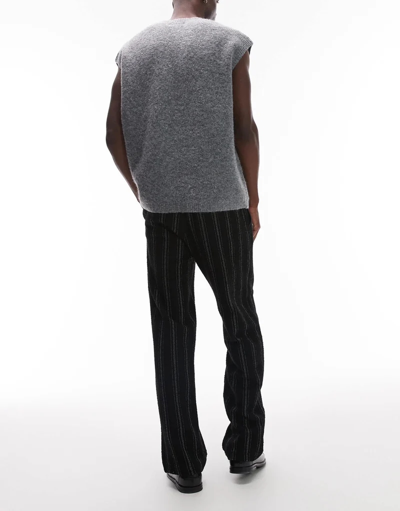 Topman straight fit jogger with textured stripe in black