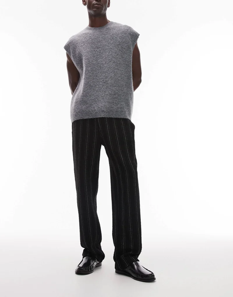 Topman straight fit jogger with textured stripe in black