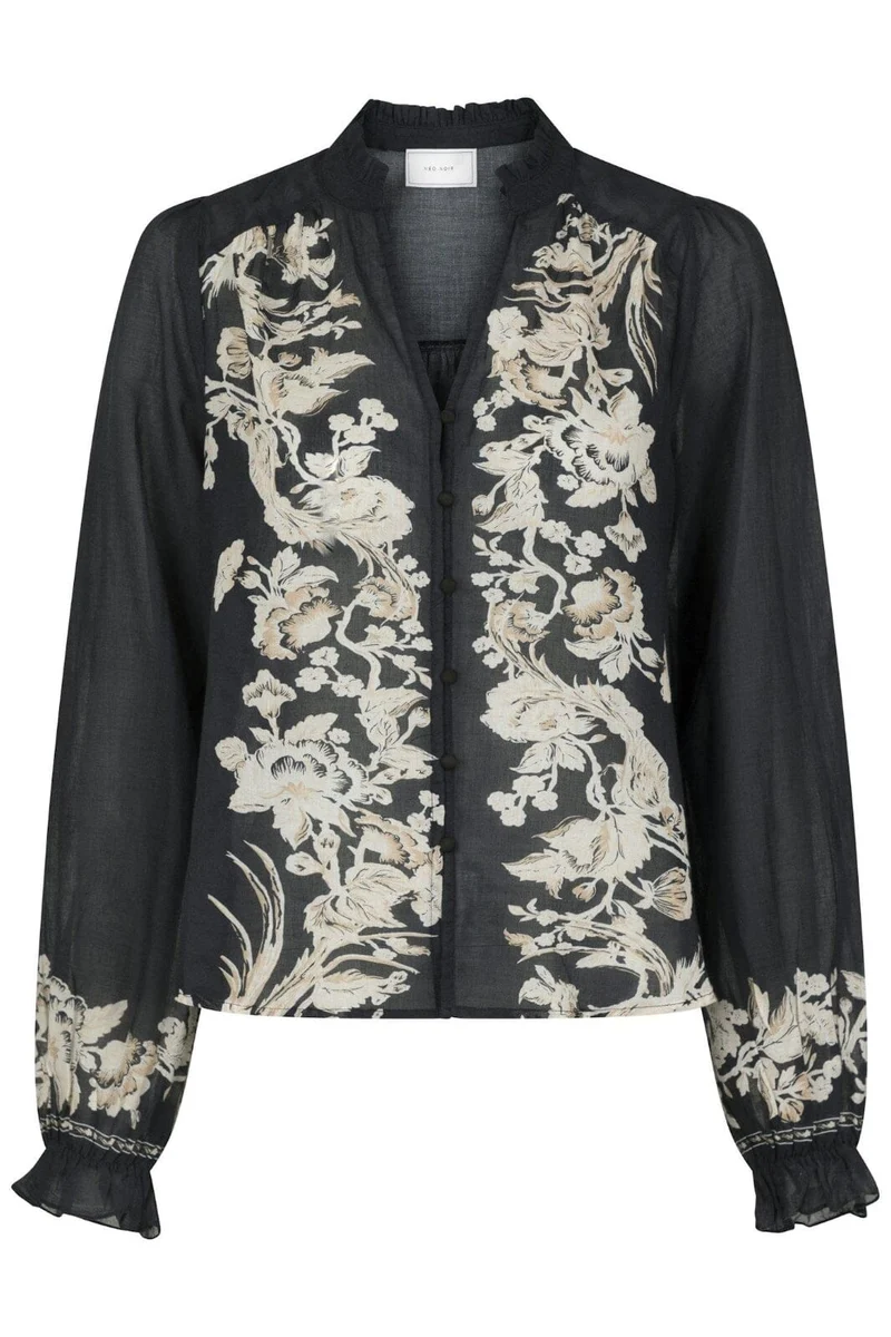 Neo Noir - Brise Printed Voile Blouse - Navy