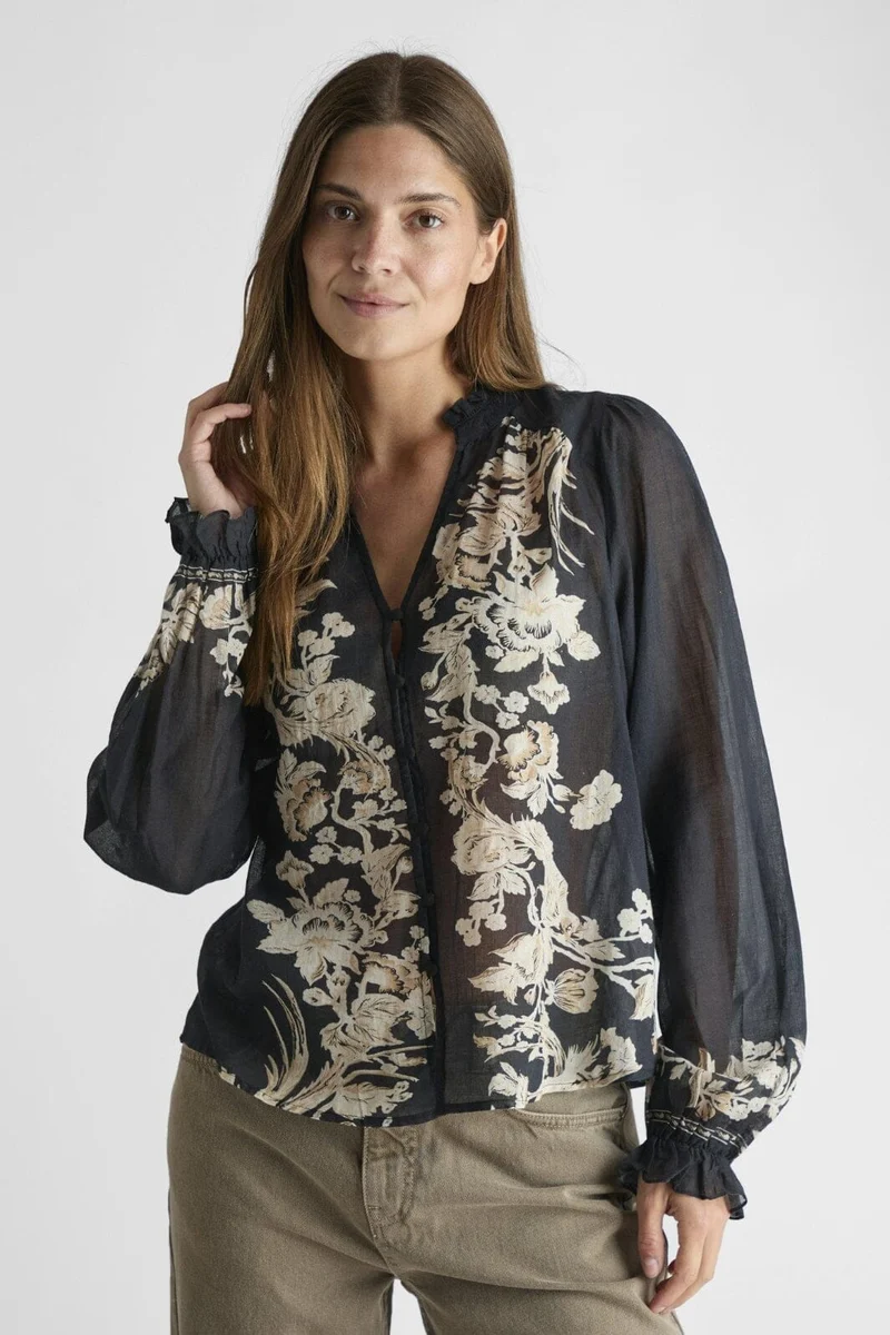 Neo Noir - Brise Printed Voile Blouse - Navy