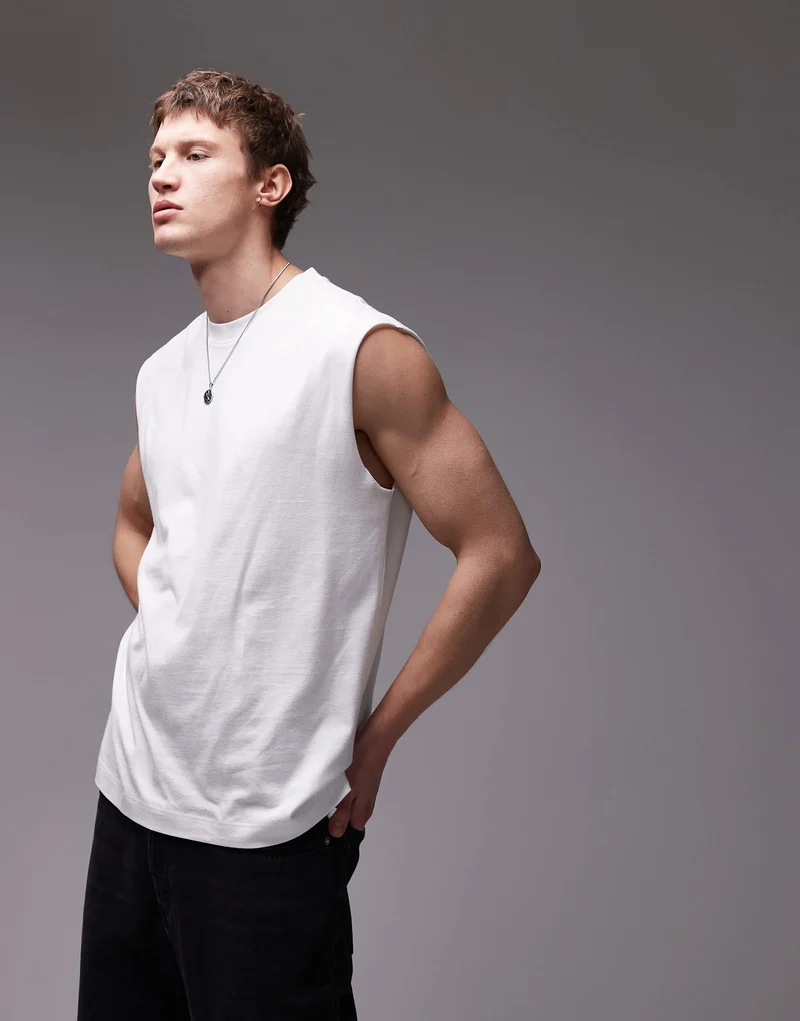 Topman oversized fit sleeveless t-shirt in white