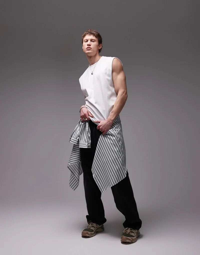Topman oversized fit sleeveless t-shirt in white