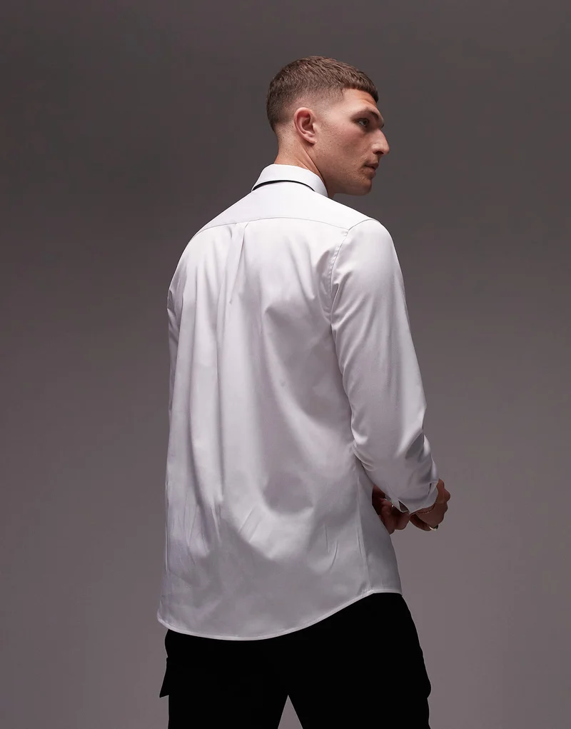 Topman long sleeve formal slim sateen shirt in white