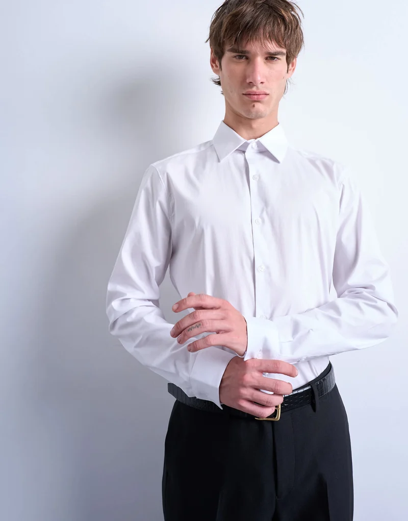 Topman long sleeve formal stretch shirt in white