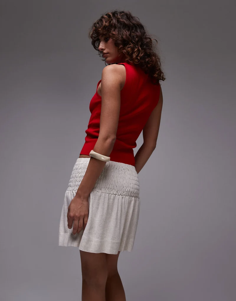 Topshop linen mini skirt with ruched sides in natural