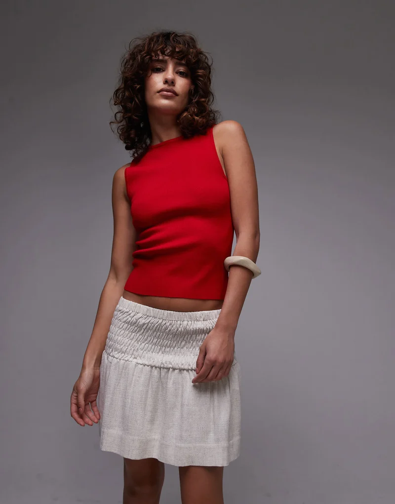 Topshop linen mini skirt with ruched sides in natural