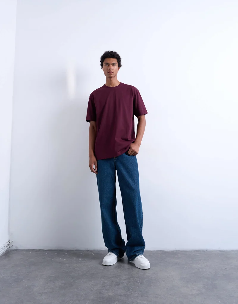 Topman 3 pack relaxed t-shirt in black, navy and burgundy