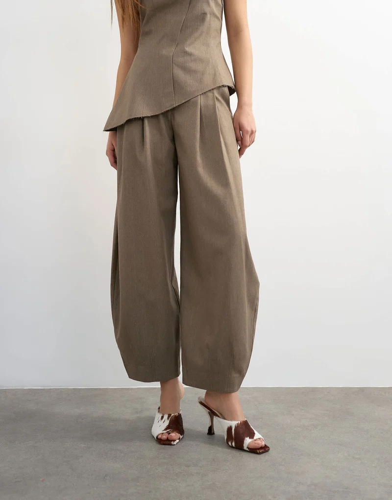 Topshop co ord raw hem barrel leg tailored trouser in brown