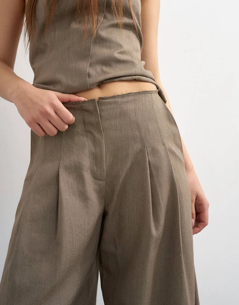 Topshop co ord raw hem barrel leg tailored trouser in brown