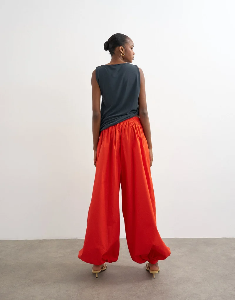 Topshop oversized cuff balloon trouser in red