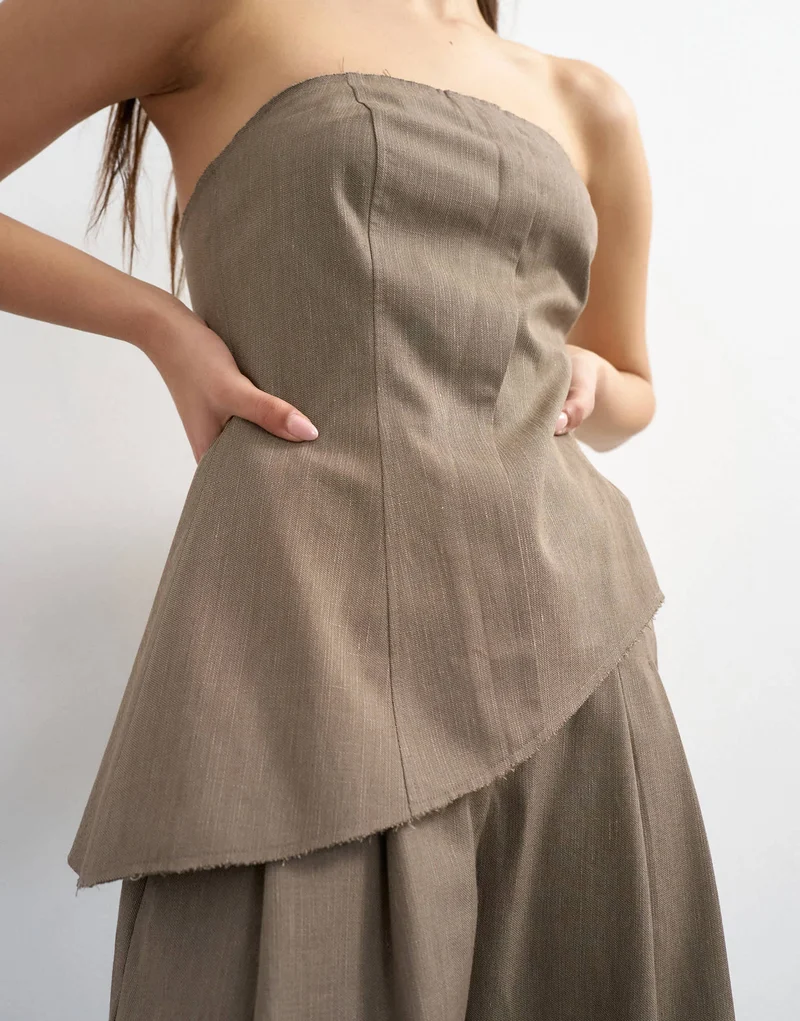 Topshop co ord asymmetric raw hem bandeau in brown