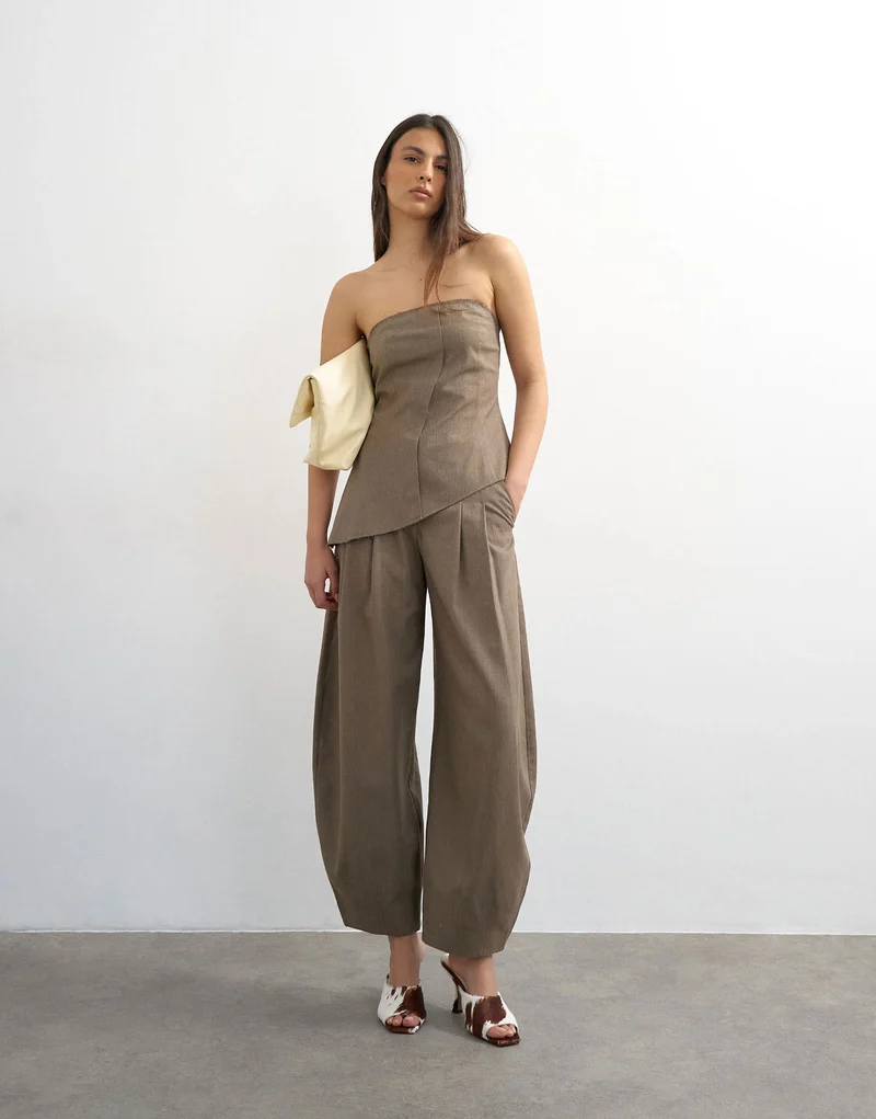 Topshop co ord asymmetric raw hem bandeau in brown