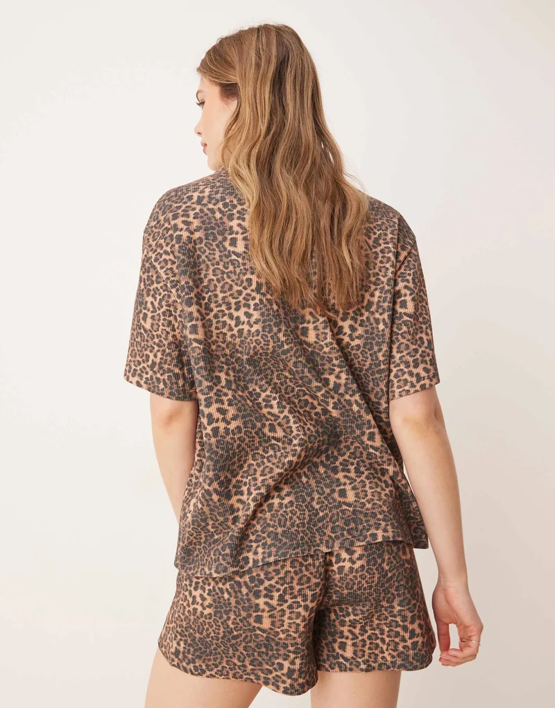 ASOS DESIGN boxy revere waffle shirt in leopard print