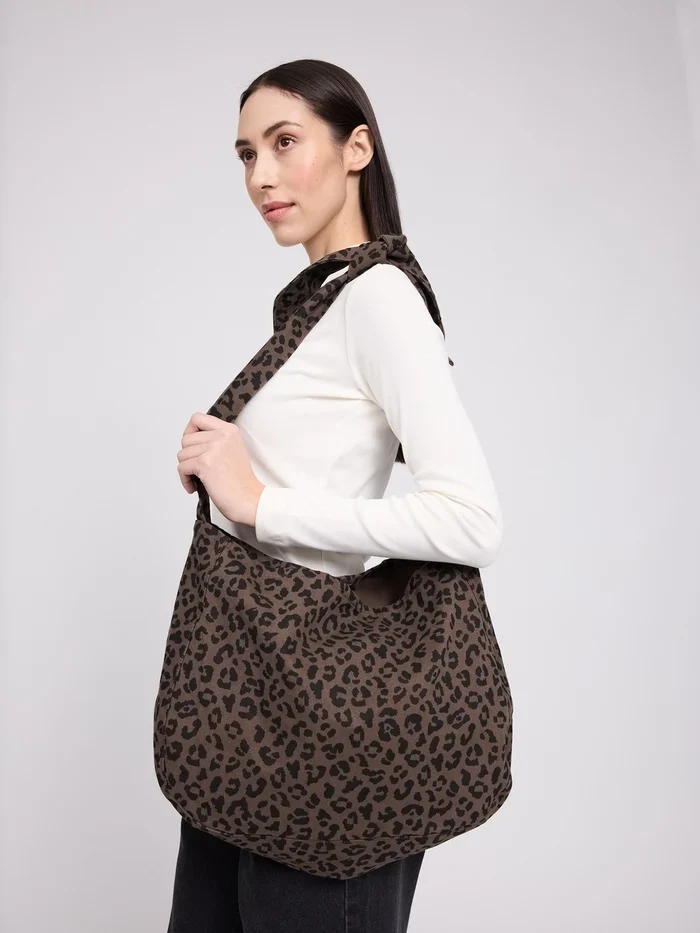 MAZINE Printed Denim Shoulder Bag chocolate-brown-printed