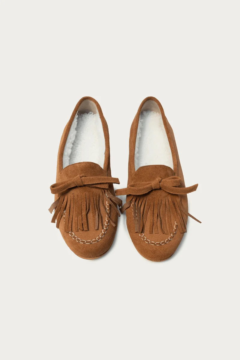 Pippa Cognac Velourleder mit Lammfell Schleife