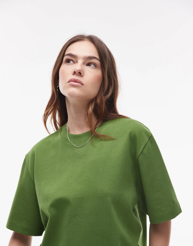 Topshop premium basic short sleeve tee in olive green