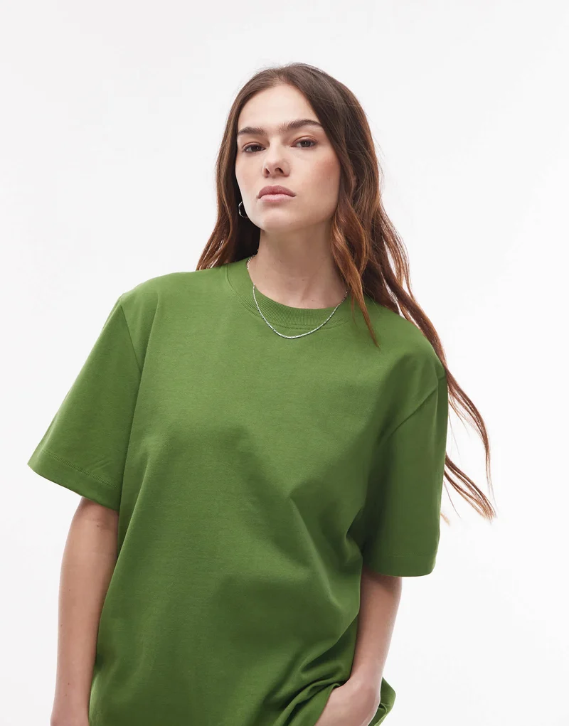 Topshop premium basic short sleeve tee in olive green