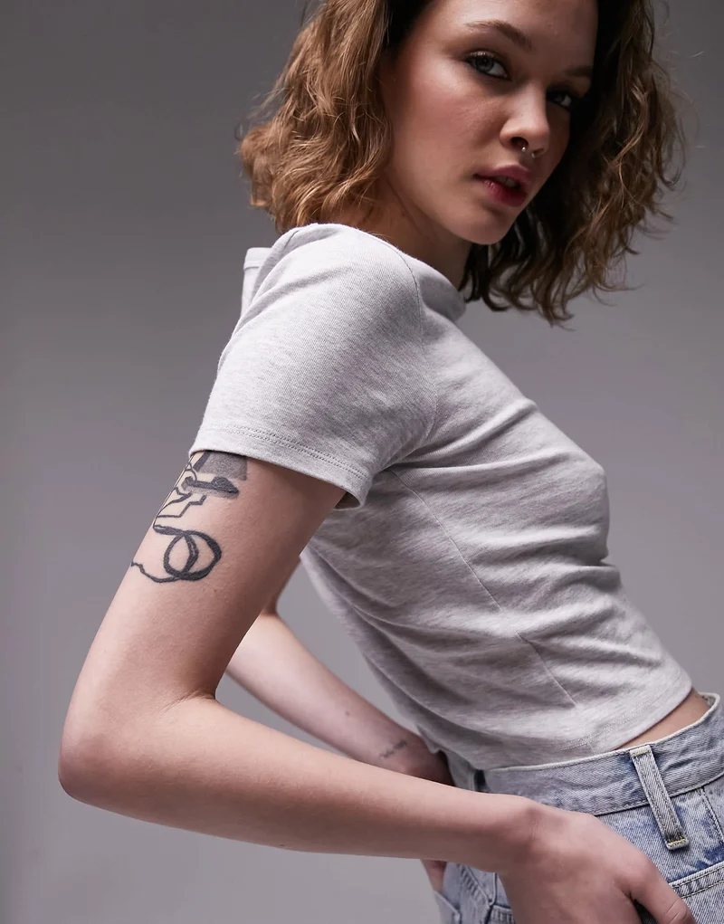 Topshop shrunken everyday tee in grey marl